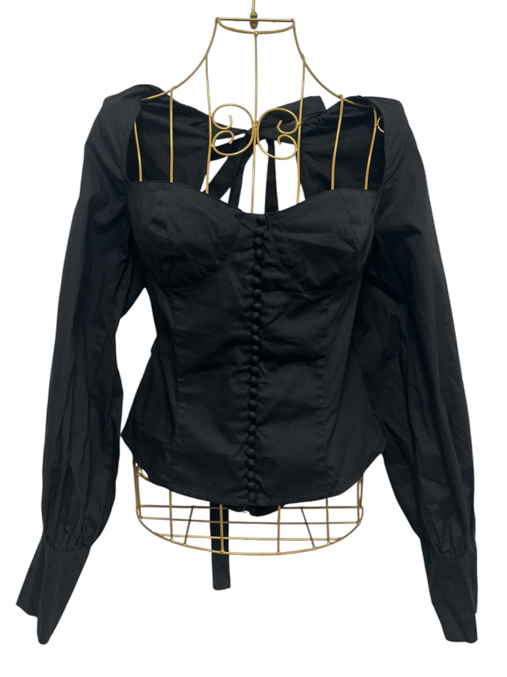 Club London Black Long-Sleeve Corset Top - Classic Feminine Silhouette Us 10